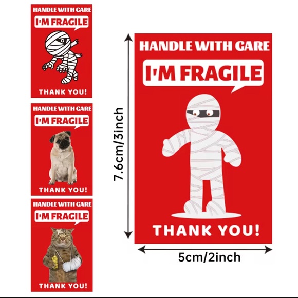 200pcs Red Fragile Stickers Roll - Picture 3 of 3